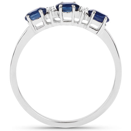Anillo de 10K Oro Amarillo con Zafiro Azul Genuino de 0.70 Quilates y Diamantes Blancos