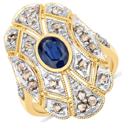 Anillo de plata de ley .925 con zafiro azul genuino de 1,84 quilates y diamantes