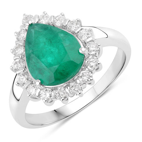 Anillo de oro blanco de 14 quilates con esmeralda zambiana auténtica de 3,33 quilates y diamantes blancos
