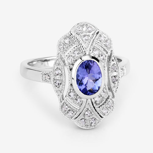 Anillo de plata esterlina .925 con tanzanita genuina de 1,17 quilates y topacio blanco