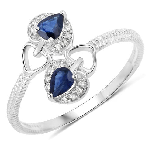 Anillo de oro blanco de 14 quilates con zafiro azul genuino de 0,34 quilates y diamante blanco