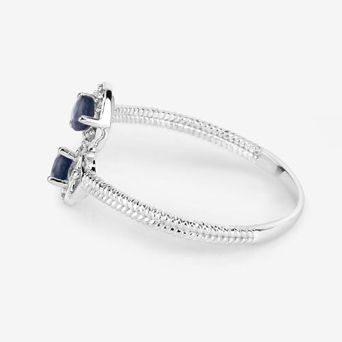 Anillo de oro blanco de 14 quilates con zafiro azul genuino de 0,34 quilates y diamante blanco