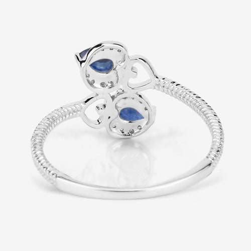 Anillo de oro blanco de 14 quilates con zafiro azul genuino de 0,34 quilates y diamante blanco