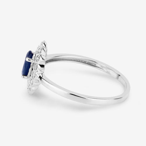 Anillo de oro blanco de 14K con zafiro azul genuino de 0,52 quilates y diamantes blancos