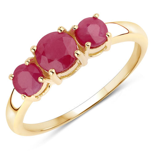 Anillo de oro amarillo de 14K con rubí auténtico de 1,15 quilates