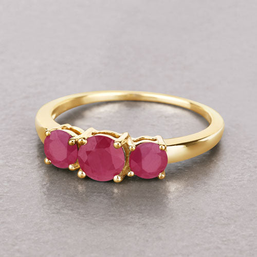 Anillo de oro amarillo de 14K con rubí auténtico de 1,15 quilates