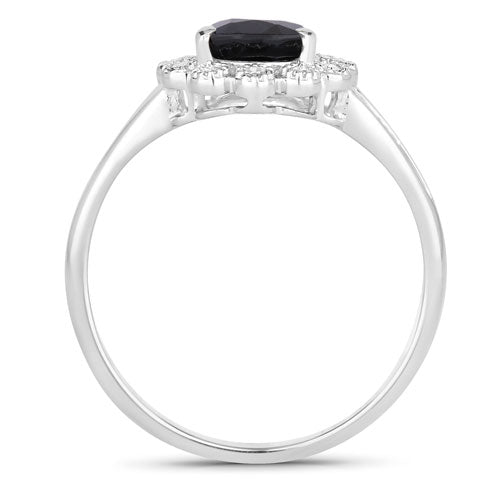 Anillo de oro blanco de 14K con zafiro azul genuino de 1.46 quilates y diamantes blancos