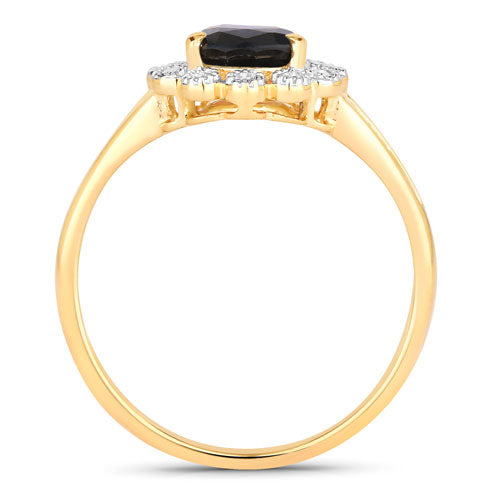 Anillo de oro amarillo de 14K con zafiro azul auténtico de 1.46 quilates y diamantes blancos