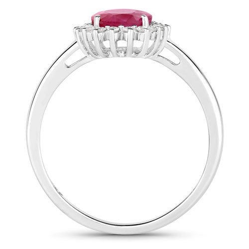 Anillo de oro blanco de 10K con rubí genuino de 1.58 quilates y diamantes blancos