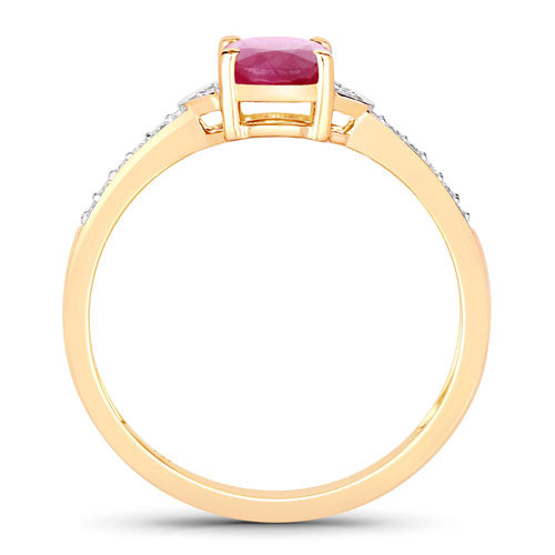 Anillo de oro amarillo de 10K con rubí genuino de 0,95 quilates y diamantes blancos