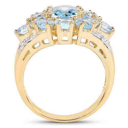 Anillo de plata esterlina .925 con topacio azul genuino de 4.28 quilates chapado en oro amarillo de 14K