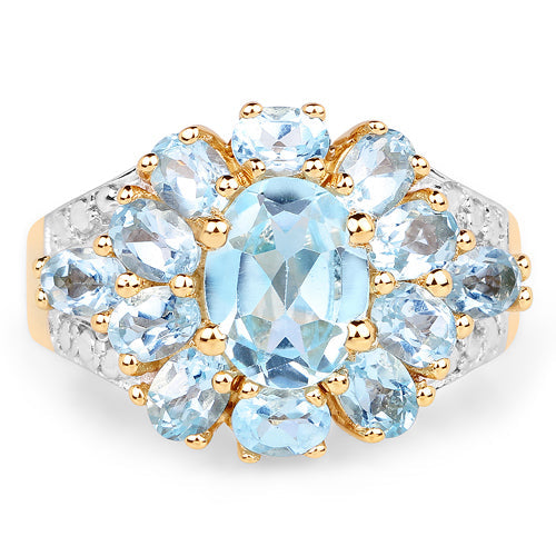 Anillo de plata esterlina .925 con topacio azul genuino de 4.28 quilates chapado en oro amarillo de 14K