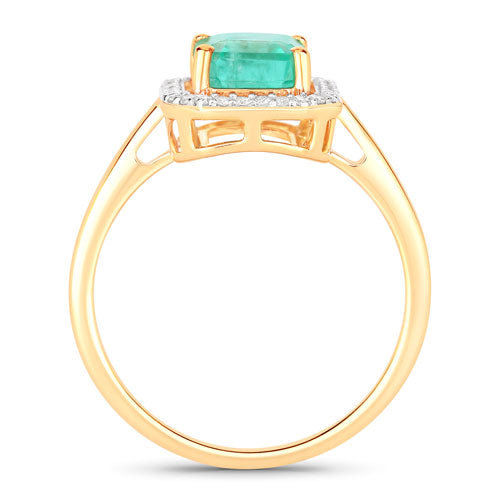 Anillo de oro amarillo de 14K con esmeralda etíope genuina de 1,62 quilates y diamantes blancos