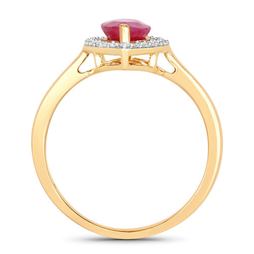Anillo de oro amarillo de 10 quilates con rubí genuino de 1.52 quilates y diamantes blancos