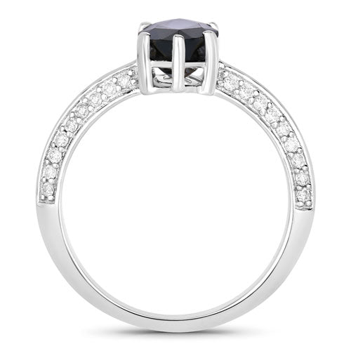 Anillo de oro blanco de 10 quilates con zafiro azul genuino de 2,39 quilates y diamantes blancos