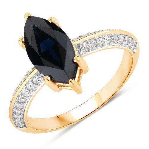Anillo de oro amarillo de 10 quilates con zafiro azul genuino de 2.39 quilates y diamantes blancos