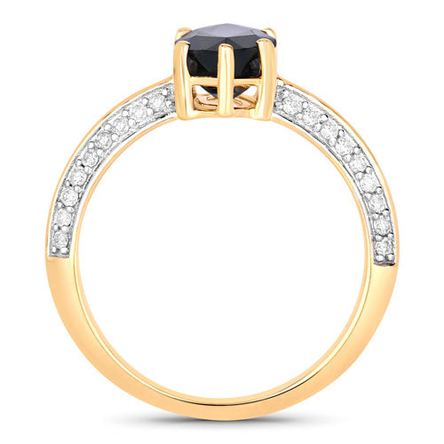 Anillo de oro amarillo de 10 quilates con zafiro azul genuino de 2.39 quilates y diamantes blancos