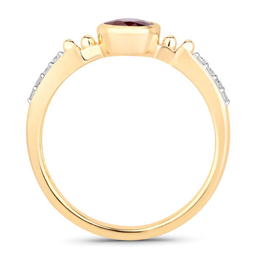 Anillo de oro amarillo de 14 quilates con rubí auténtico de 1,00 quilates y diamantes blancos
