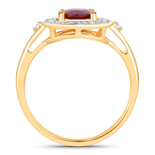 Anillo de oro amarillo de 14K con rubí genuino de 1,67 quilates y diamantes blancos