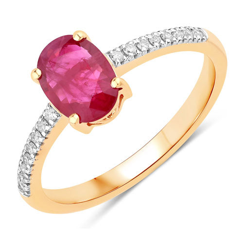 Anillo de oro amarillo de 14K con rubí genuino de 1,43 quilates y diamantes blancos