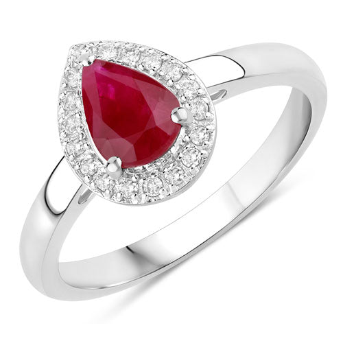 Anillo de oro blanco de 14K con rubí genuino de 1,02 quilates y diamantes blancos