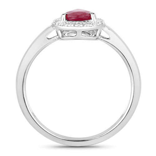 Anillo de oro blanco de 14K con rubí genuino de 1,02 quilates y diamantes blancos