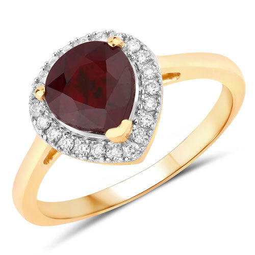 Anillo de oro amarillo de 14K con rubí auténtico de 2,19 quilates y diamantes blancos
