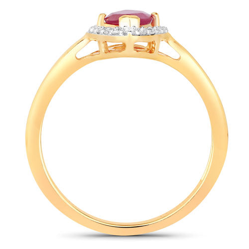 Anillo de oro amarillo de 14K con rubí genuino de 1,57 quilates y diamantes blancos