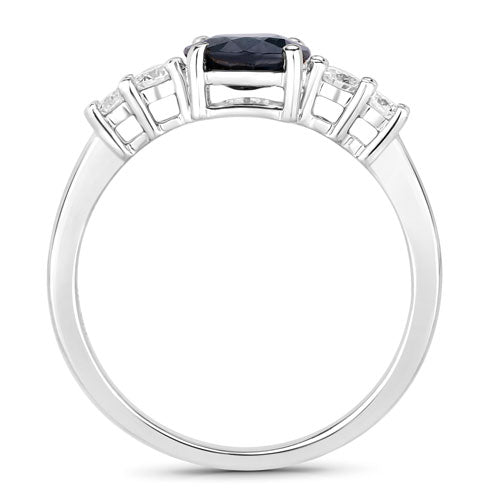 Anillo de oro blanco de 14K con zafiro azul genuino de 1.38 quilates y diamantes blancos