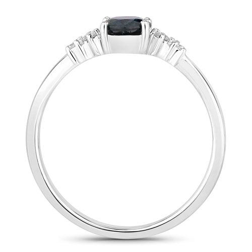 Anillo de oro blanco de 14K con zafiro azul genuino de 0,84 quilates y diamante blanco