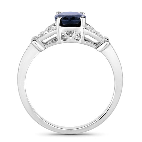 Anillo de oro blanco de 14K con zafiro azul auténtico de 1.62 quilates y diamantes blancos