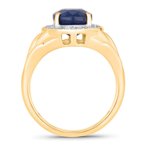Anillo de Oro Amarillo de 14K con Zafiro Azul Genuino de 3.31 Quilates y Diamantes Blancos