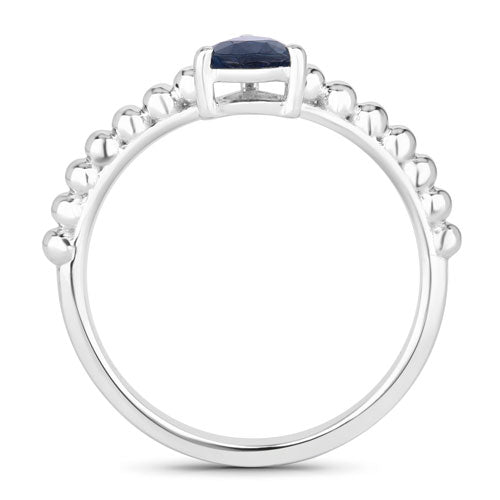 Anillo de zafiro azul genuino de 0,50 quilates en oro blanco de 14 quilates