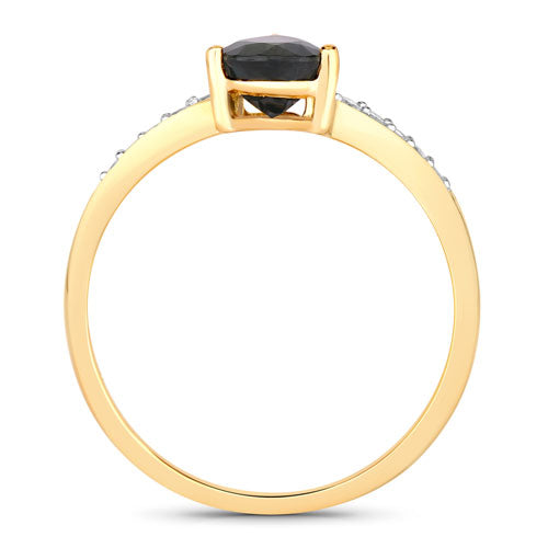 Anillo de Oro Amarillo de 14K con Zafiro Azul Genuino de 0.89 Quilates y Diamantes Blancos