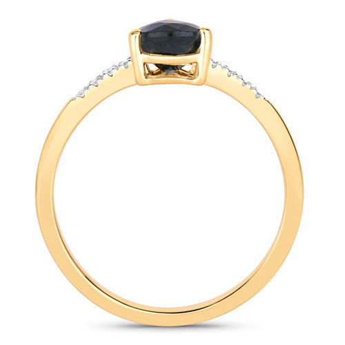 Anillo de oro amarillo de 14K con zafiro azul genuino de 0.86 quilates y diamantes blancos