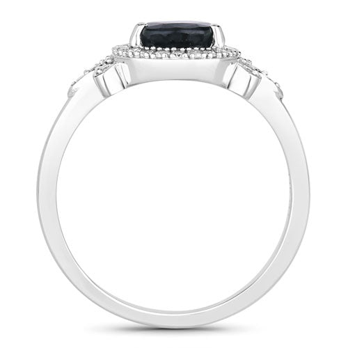 Anillo de oro blanco de 14K con zafiro azul genuino de 1,54 quilates y diamantes blancos
