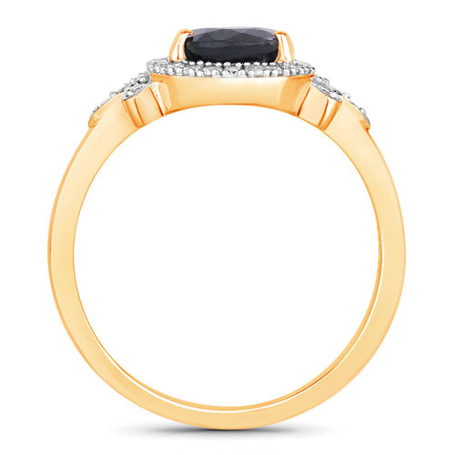 Anillo de oro amarillo de 14K con zafiro azul genuino de 1.54 quilates y diamantes blancos