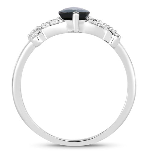 Anillo de oro blanco de 14K con zafiro azul auténtico de 1,50 quilates y diamantes blancos