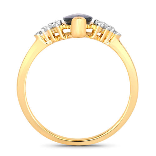 Anillo de oro amarillo de 14K con zafiro azul genuino de 1,47 quilates y diamantes blancos