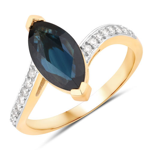 Anillo de Oro Amarillo de 14K con Zafiro Azul Genuino de 2.26 Quilates y Diamantes Blancos