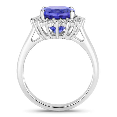 Anillo de oro blanco de 14 quilates con tanzanita auténtica de 5,92 quilates y diamantes blancos