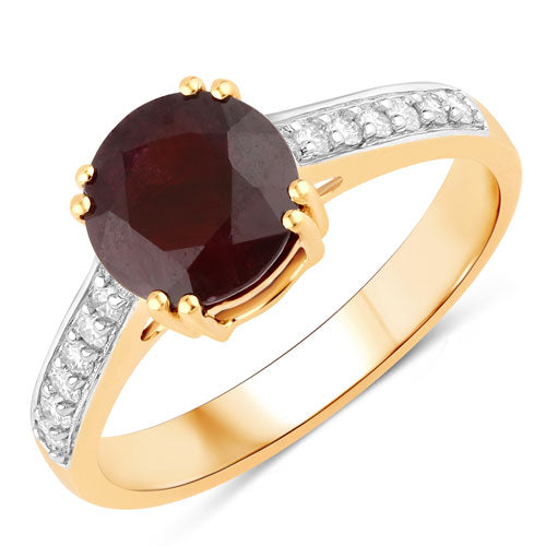Anillo de oro amarillo de 14K con rubí auténtico de 2,20 quilates y diamantes blancos