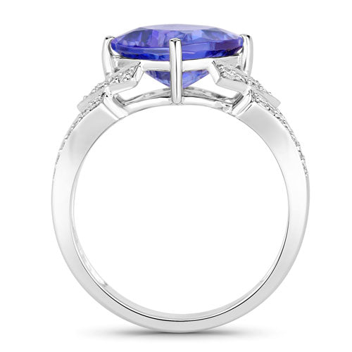 Anillo de oro blanco de 14K con tanzanita genuina de 3,43 quilates y diamantes blancos