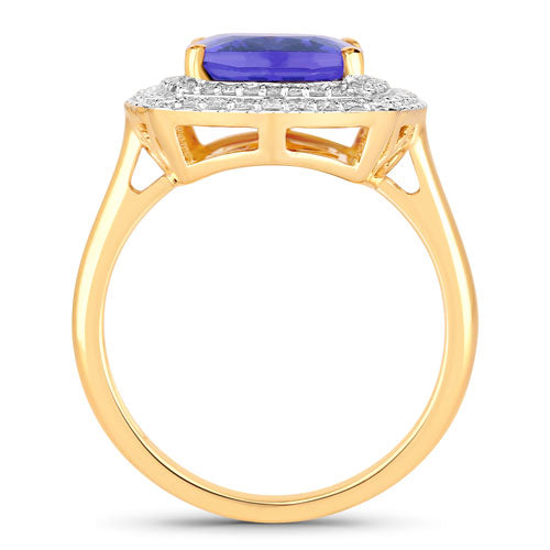 Anillo de 14 quilates de oro amarillo con tanzanita genuina de 4,84 quilates y diamantes blancos