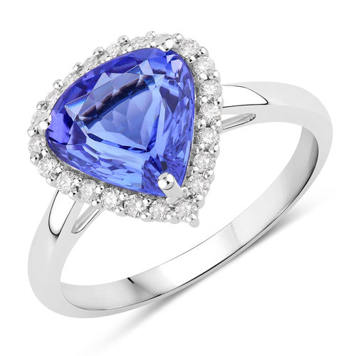 Anillo de tanzanita auténtica de 2.60 quilates y diamantes blancos en oro blanco de 14K