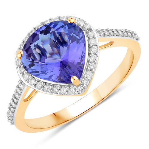 Anillo de oro amarillo de 14K con tanzanita genuina de 2.49 quilates y diamantes blancos