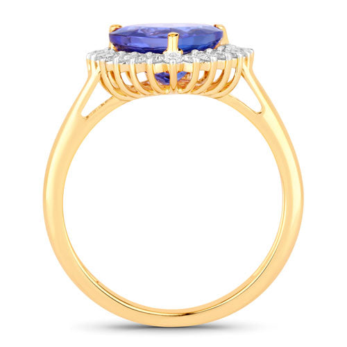 Anillo de oro amarillo de 14K con tanzanita genuina de 2,68 quilates y diamante blanco