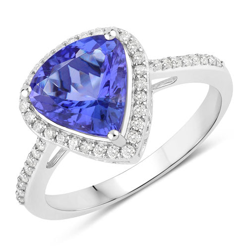 Anillo de oro blanco de 14K con tanzanita genuina de 2.57 quilates y diamantes blancos