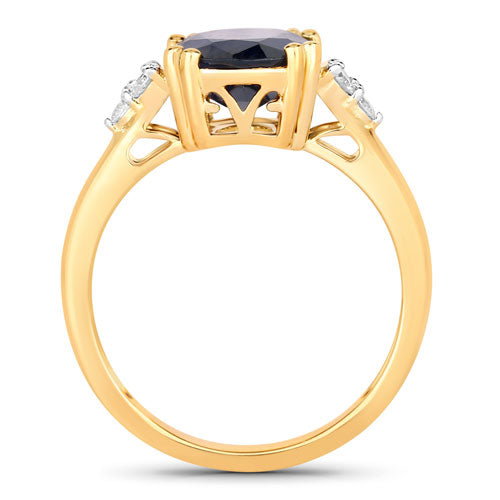 Anillo de oro amarillo de 14 quilates con zafiro azul auténtico de 4,50 quilates y diamantes blancos