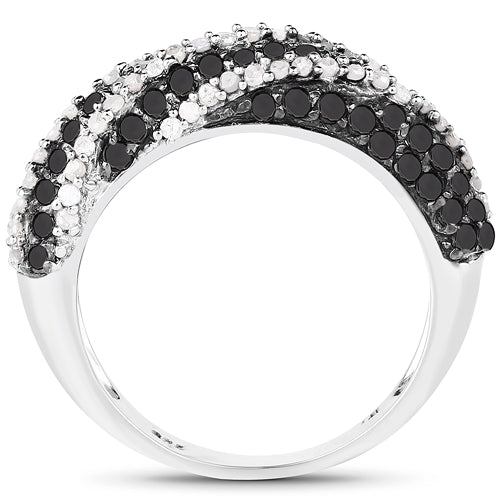 Anillo de plata de ley .925 con 1.25 quilates de diamante negro y diamante blanco auténticos